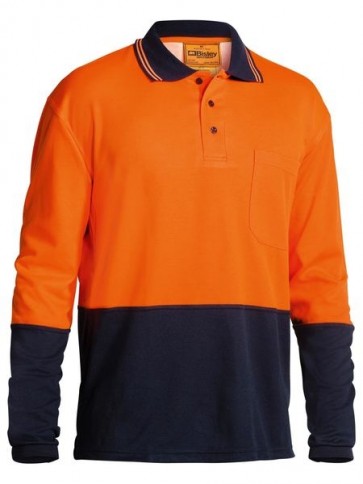 Bisley 2 Tone Hi Vis Polo Shirt Long Sleeve - Orange Navy