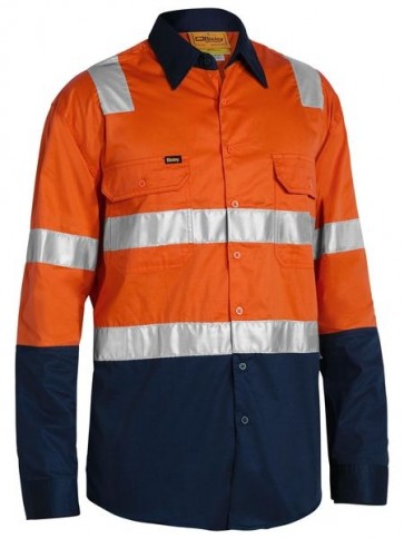 Bisley 3M Taped Cool Light Weight Shirt with Shoulder Tape - Orange Navy Front 