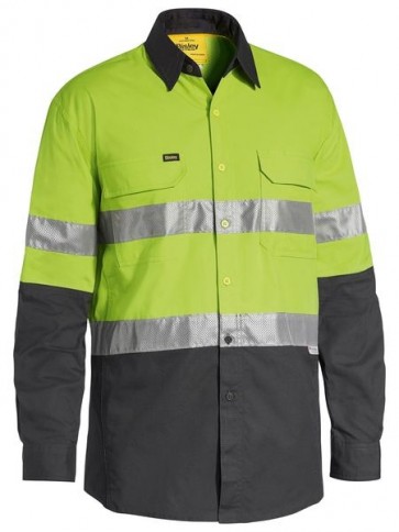 Bisley 3M Taped Hi Vis X Airflow Ripstop Shirt - Lime Charcoal Front