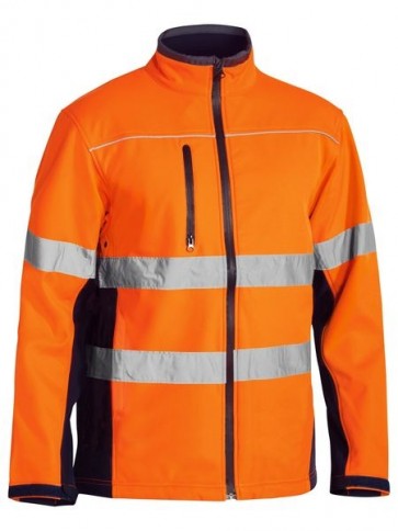 Bisley Hi Vis Soft Shell Jacket with Reflective Tape - Orange Navy Front