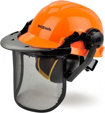 Maxisafe Vented Orange Hard Hat Forestry Kit with Mesh Visor & Earmuffs