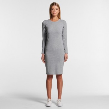 AS Colour Women's Organic Mika Long Sleeve Dress - Grey Marle Model Front