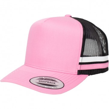 Yupoong Stripe Cap - Pink Black Front