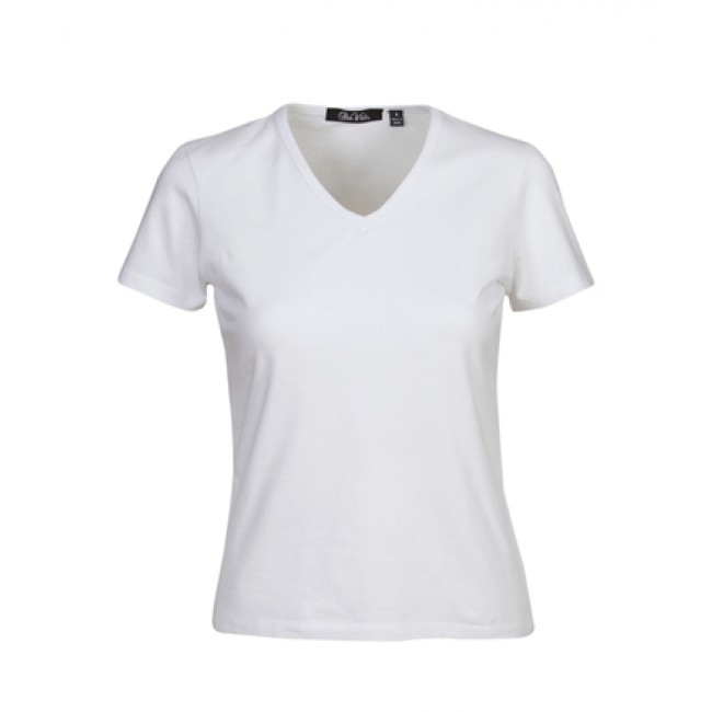 Budget Ladies Slim Fit Cotton Lycra T-Shirt (V-Neck) | Work In It