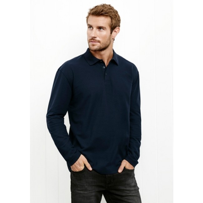 Biz Collection Mens Long Sleeve Crew Polo | Work In It