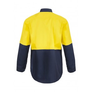 Work Craft Hi Vis Two Tone Long Sleeve Cotton Drill Food Industry Shirt with Press Studs and No Pockets