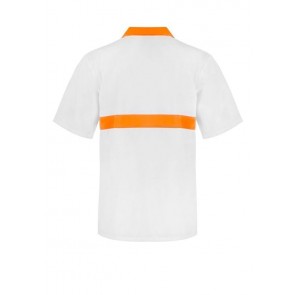 Work Craft Food Industry Jac Shirt with Contrast Collar and Chest Band Short Sleeve