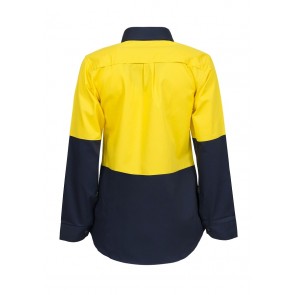 Work Craft Ladies Lightweight Hi Vis Two Tone Long Sleeve Vented Cotton Drill Shirt