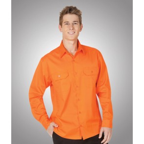 Blue Whale HV LS Orange Cotton Twill Shirt 155gsm