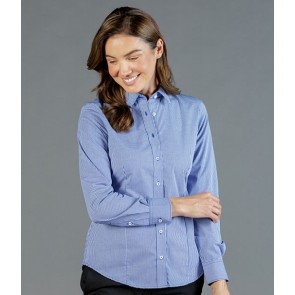 Gloweave Womens Gingham Check Long Sleeve Business Shirt - Navy Model