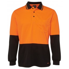 JB's Wear Hi Vis Long Sleeve Trad Polo Shirt - Orange Black