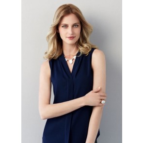 Biz Collection Ladies Madison Sleeveless Shirt - Midnight Blue Model