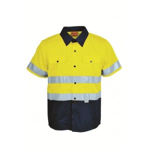 Bocini Unisex Adults Hi Vis Cotton Drill Short Sleeve Shirt with Reflective Tape