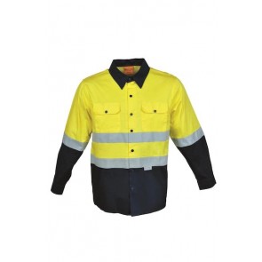 Bocini Unisex Adults Hi Vis Cotton Drill Long Sleeve Shirt with Reflective Tape